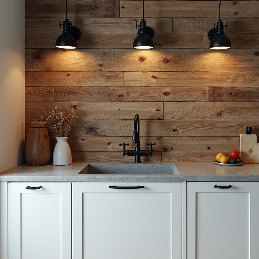 Reclaimed barn wood backsplash