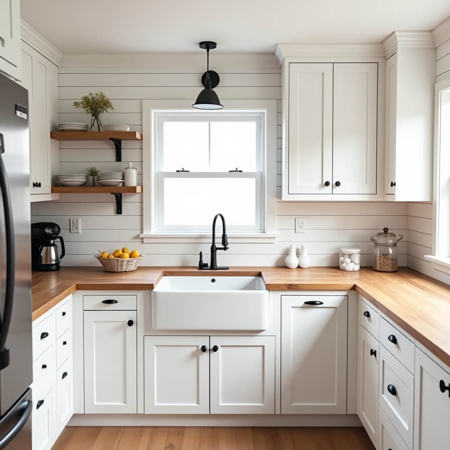 Shiplap farmhouse backsplash